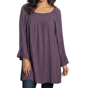 Avenue Purple Smocked Square Neck Bell Sleeve Tunic Top‎ Shirt Plus Size 28/29